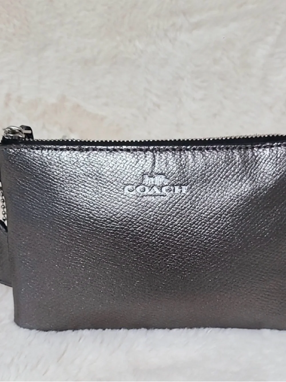 Coach Metallic Silver Wristlet